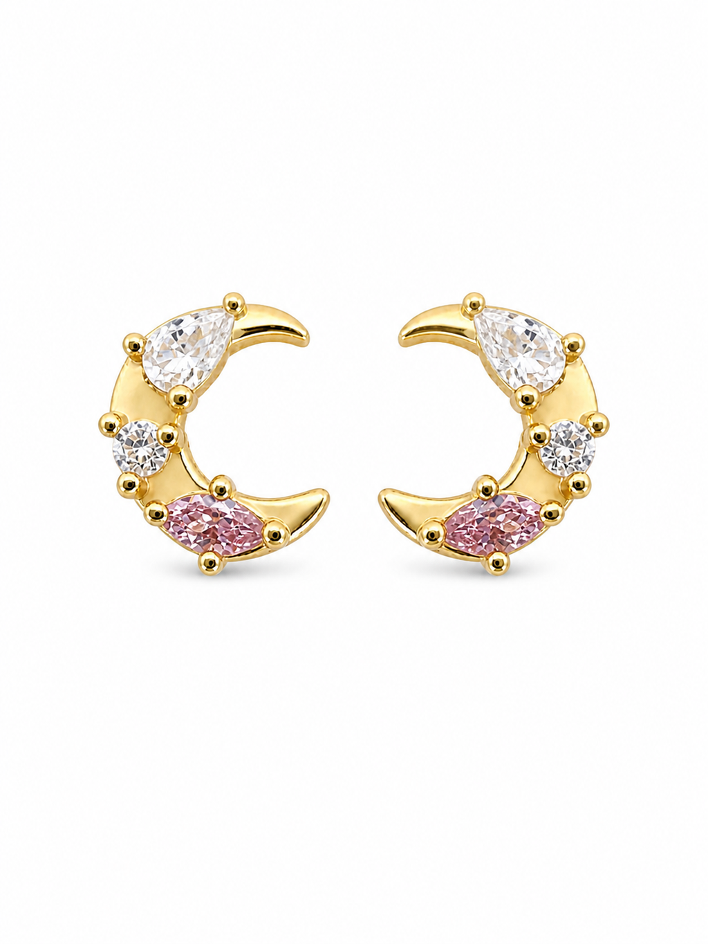 Crystal Moon Gold Stud Earrings