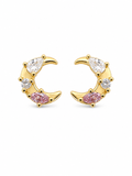 Crystal Moon Gold Stud Earrings