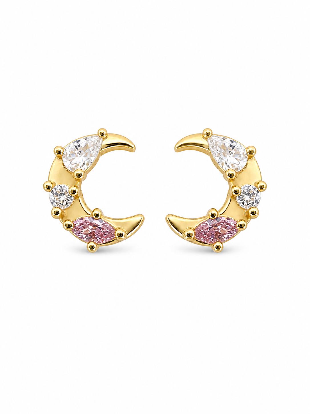 Crystal Moon Gold Stud Earrings