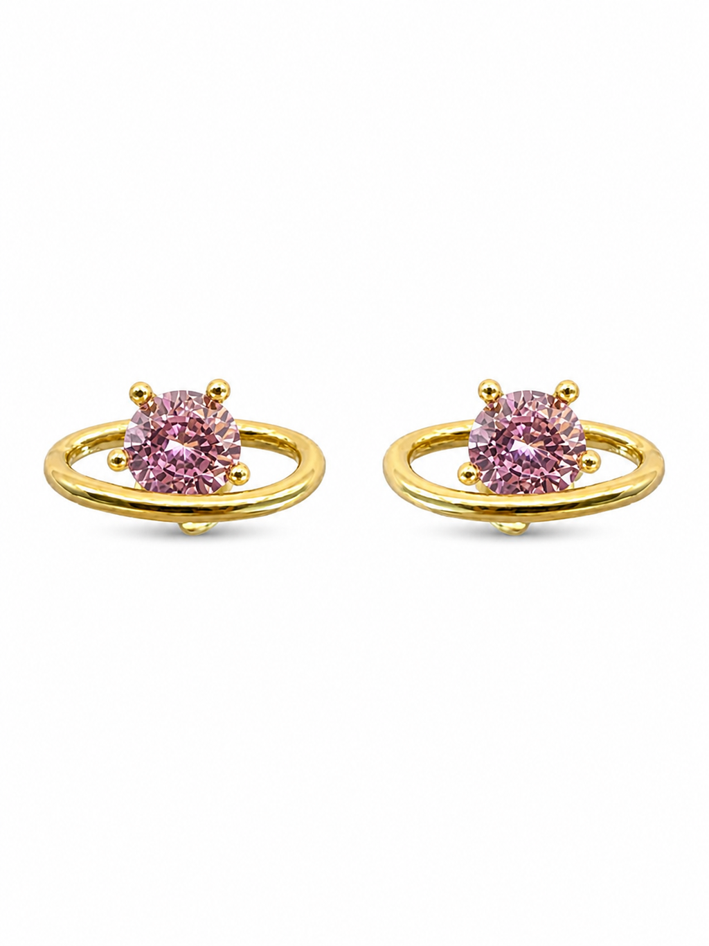 Pink Crystal Drop Gold Stud Earrings