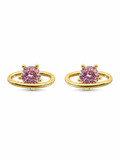 Pink Crystal Drop Gold Stud Earrings