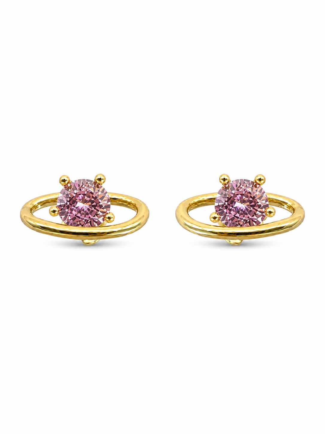 Pink Crystal Drop Gold Stud Earrings