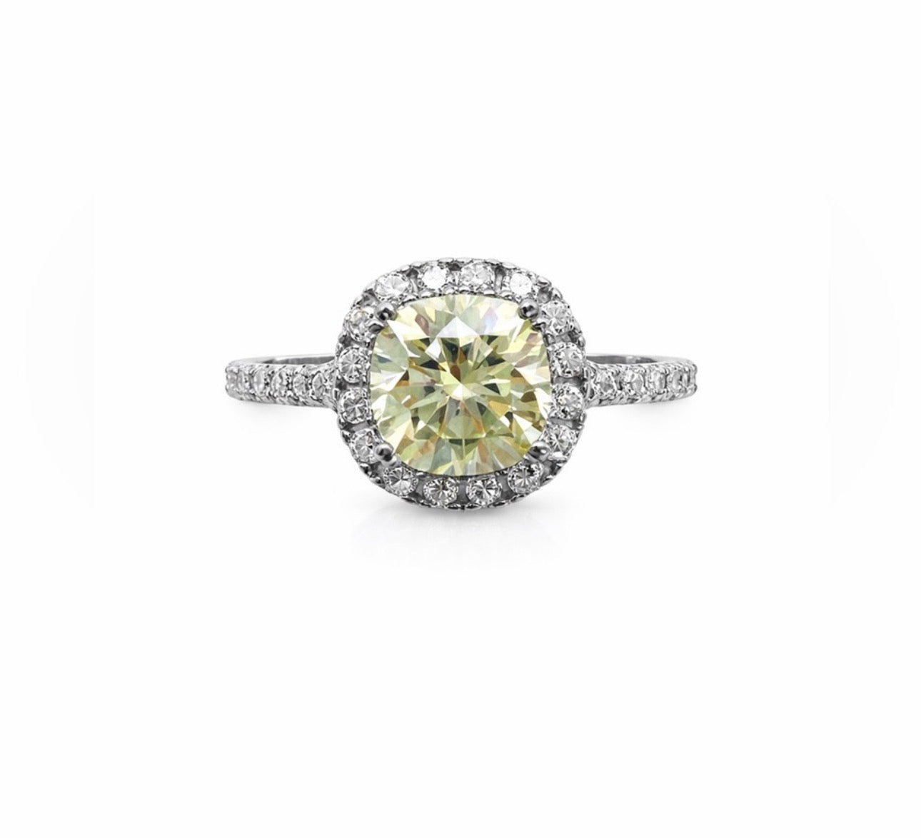 4.1 Moissanite Solitaire Cut Yellow with Pavé Halo & Eternity Band