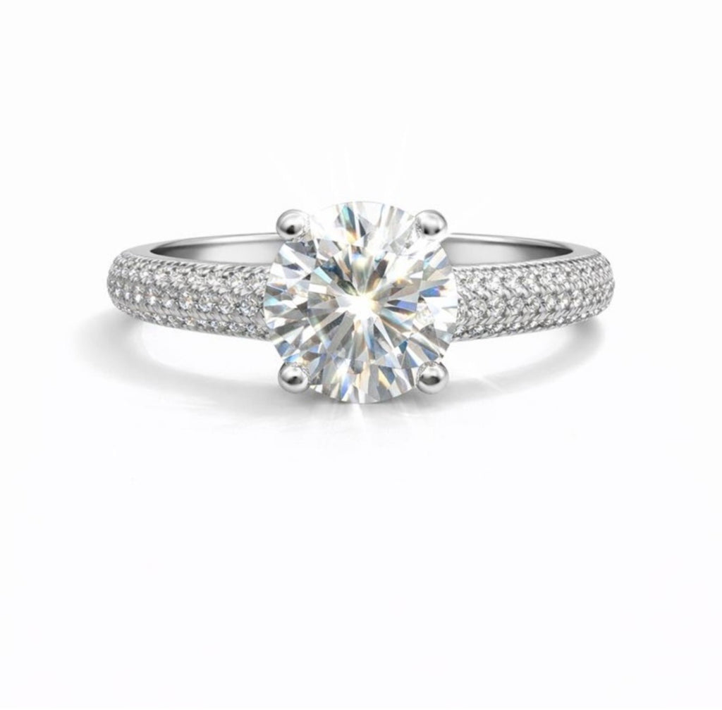 4.12 CT Moissanite Solitare & Triple Pavé Band