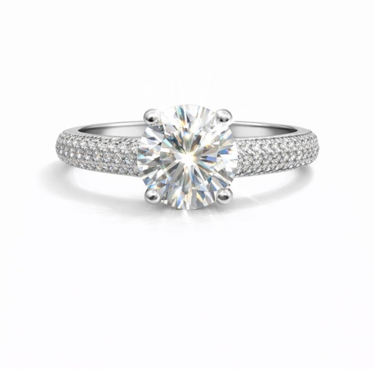 4.12 CT Moissanite Solitare & Triple Pavé Band
