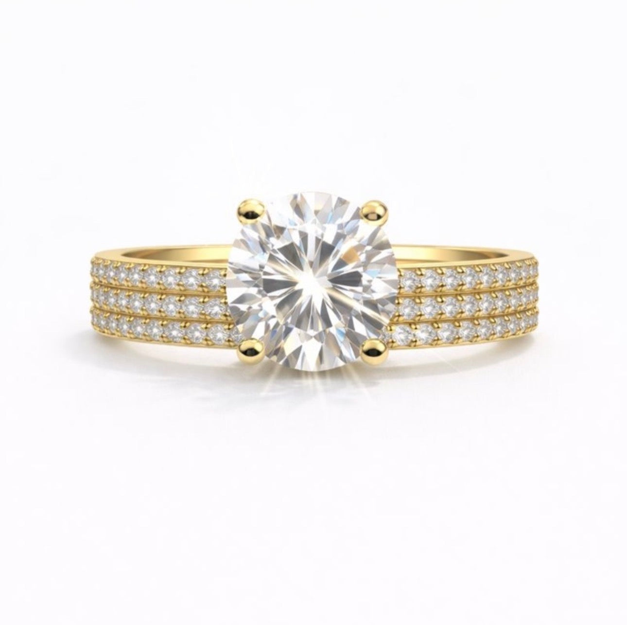 4.12 CT Moissanite Solitare & Triple Pavé Band