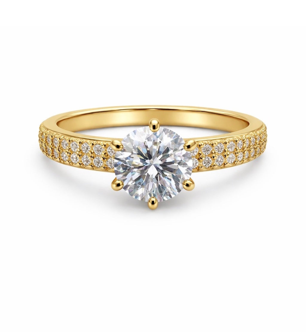 1 CT Moissanite Round Cut with Double Pavé Band