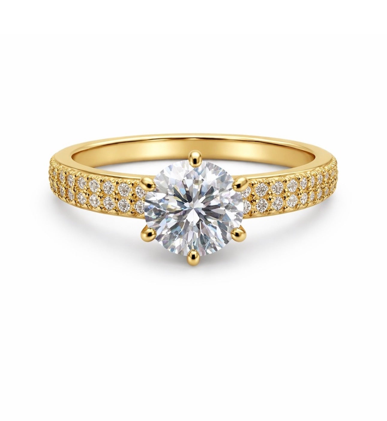 1 CT Moissanite Round Cut with Double Pavé Band