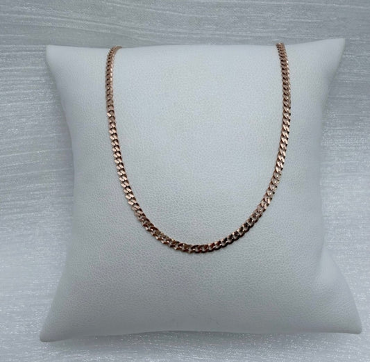Flat Cuban Link Chain Rose Gold/Sterling Silver