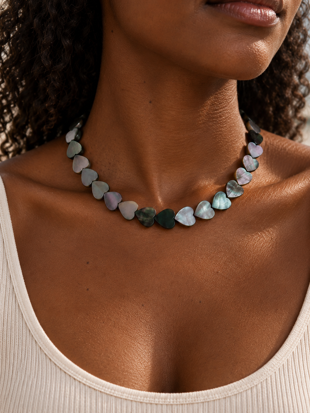 Black Shell Heart Beaded Necklace | Custom Made To Order