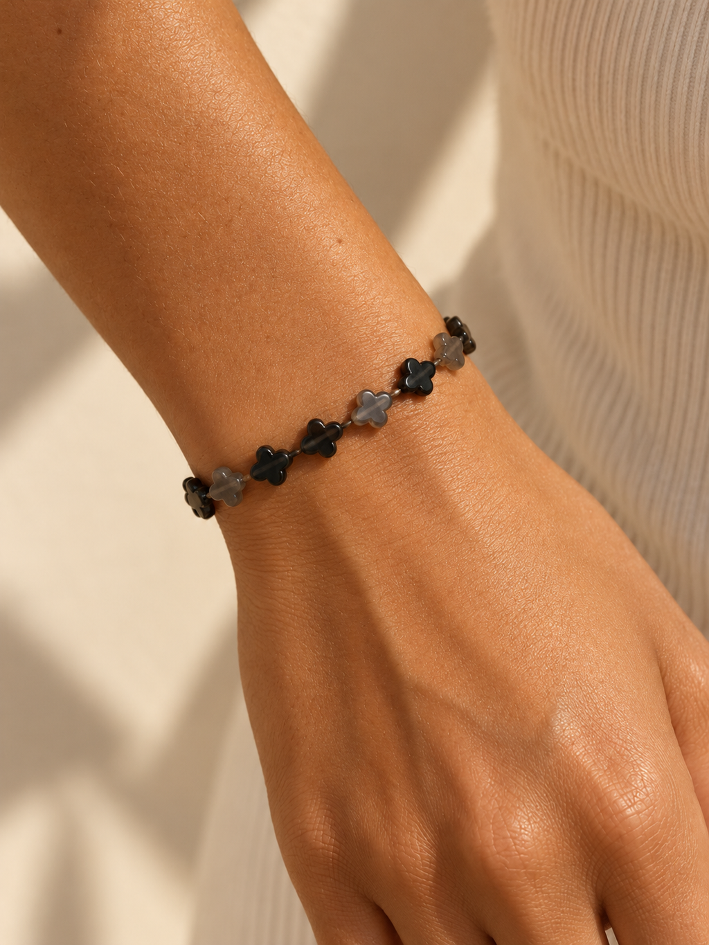 Ice Obsidian Clover Beaded Bracelet | Custom Made To Order