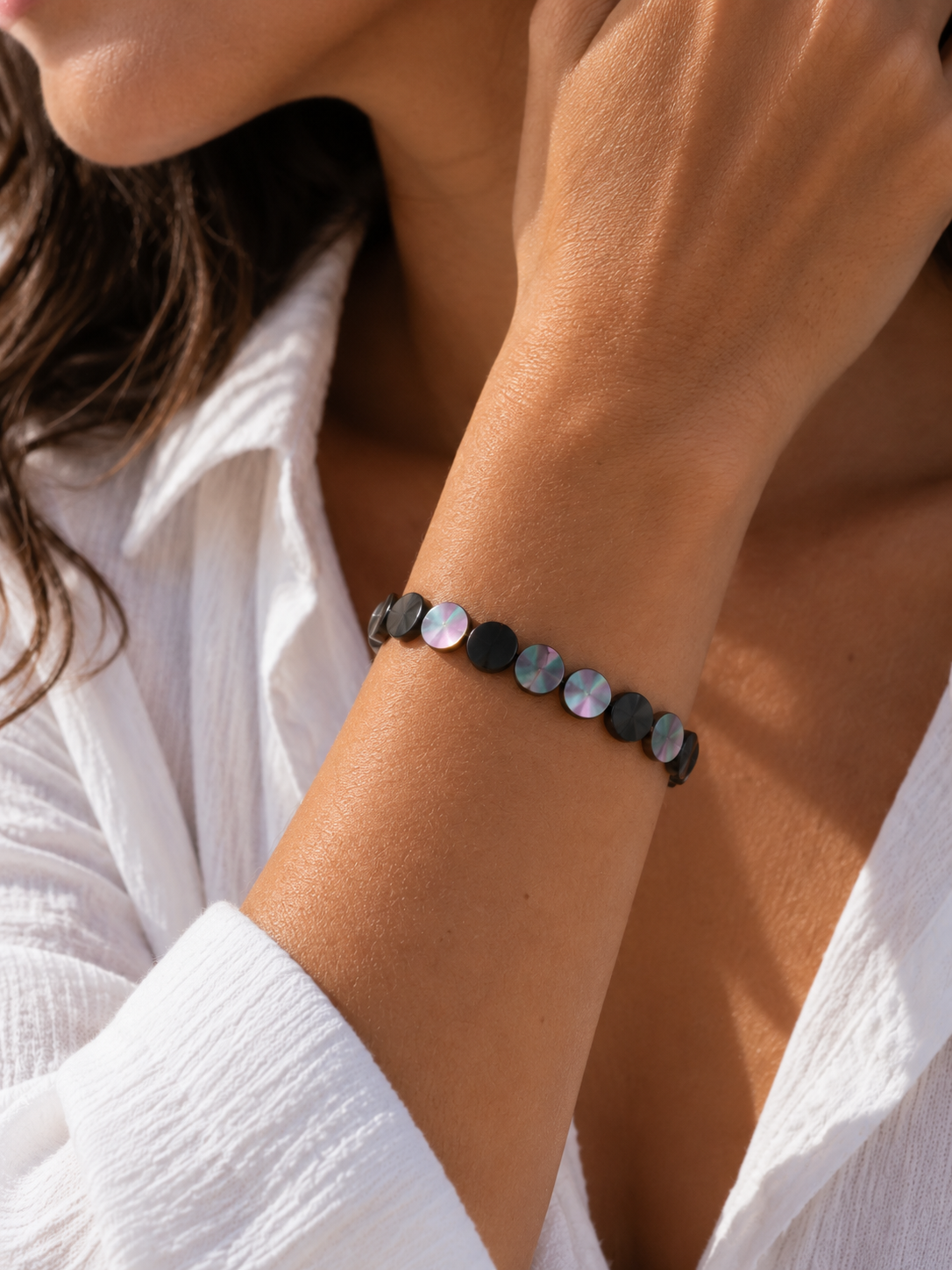 Black Shell Disk Beaded Bracelet | Custom Made To Order