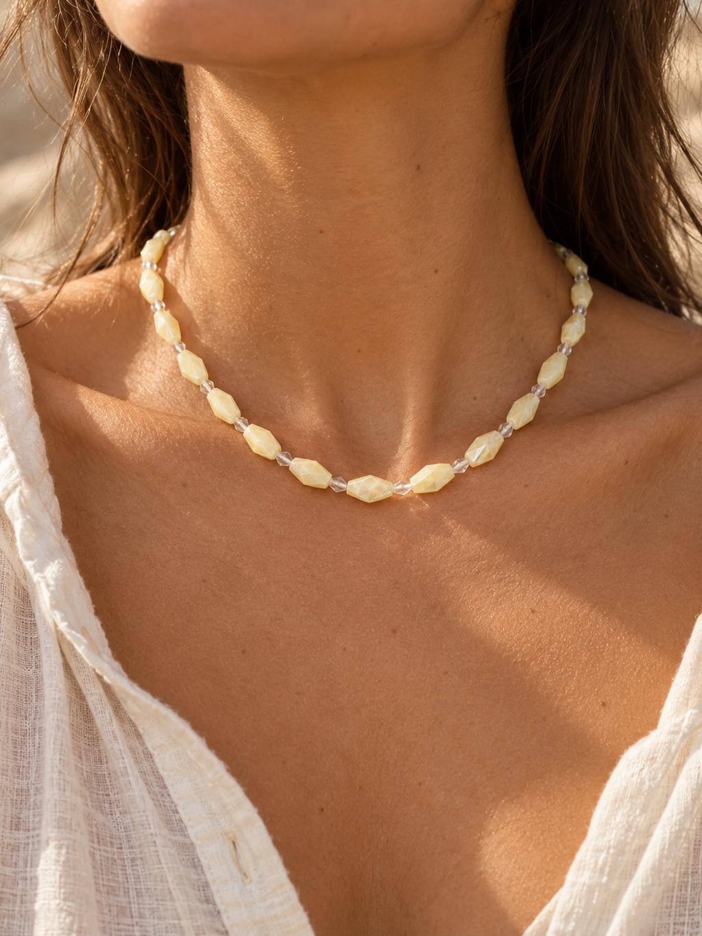 Mother of Pearl Faceted Lantern Beaded Necklace | Custom Made To Order