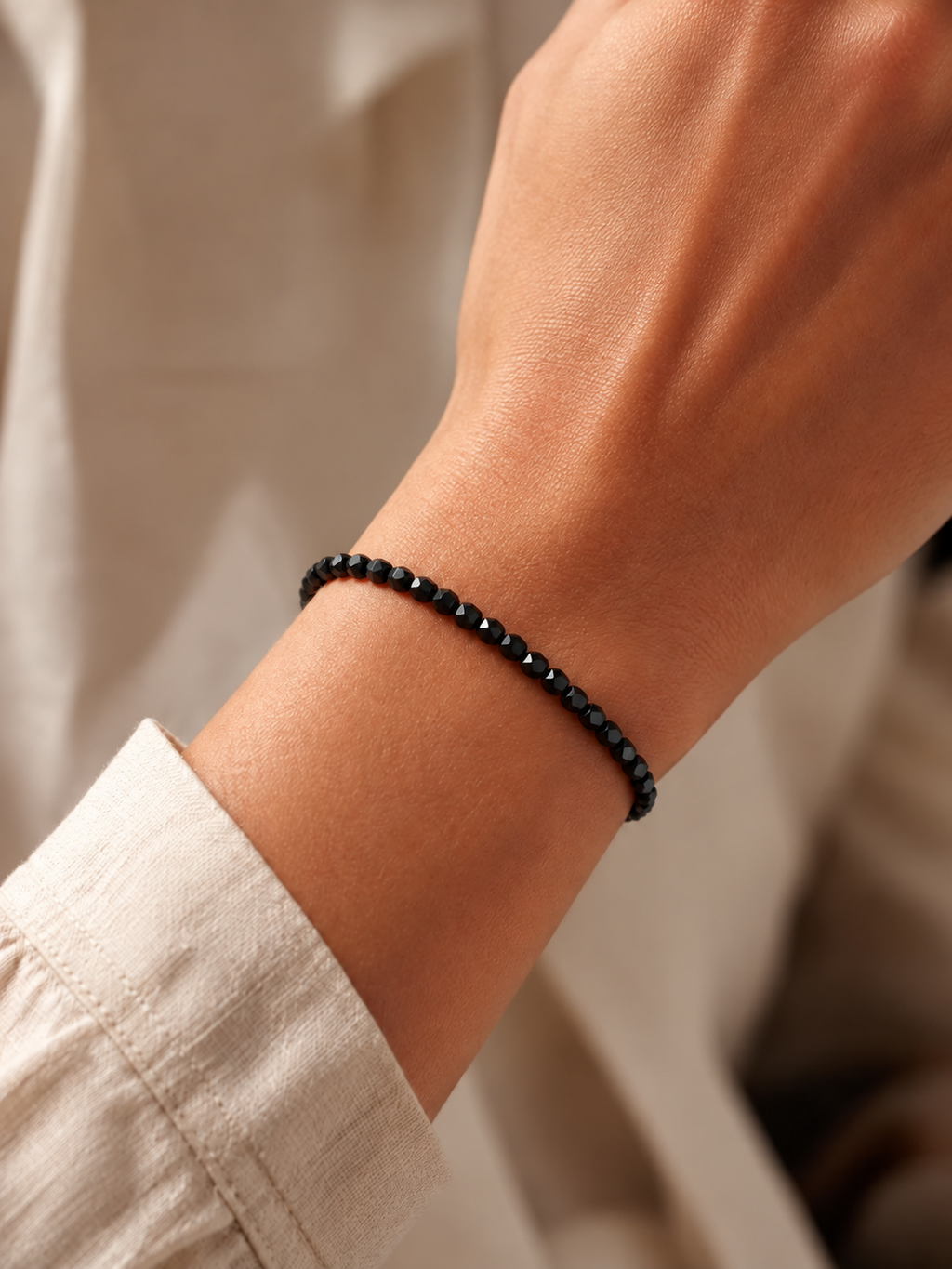 Black Spinel Faceted Cube Beaded Bracelet | Custom Made To Order