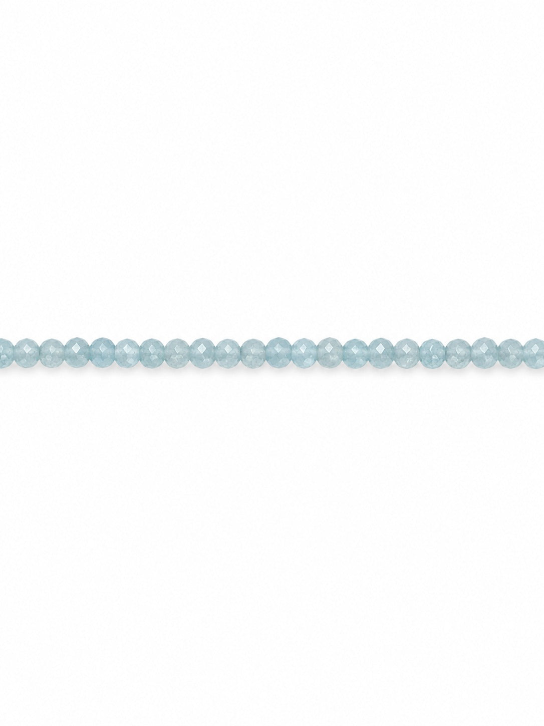 Aquamarine faceted round beads on white background
