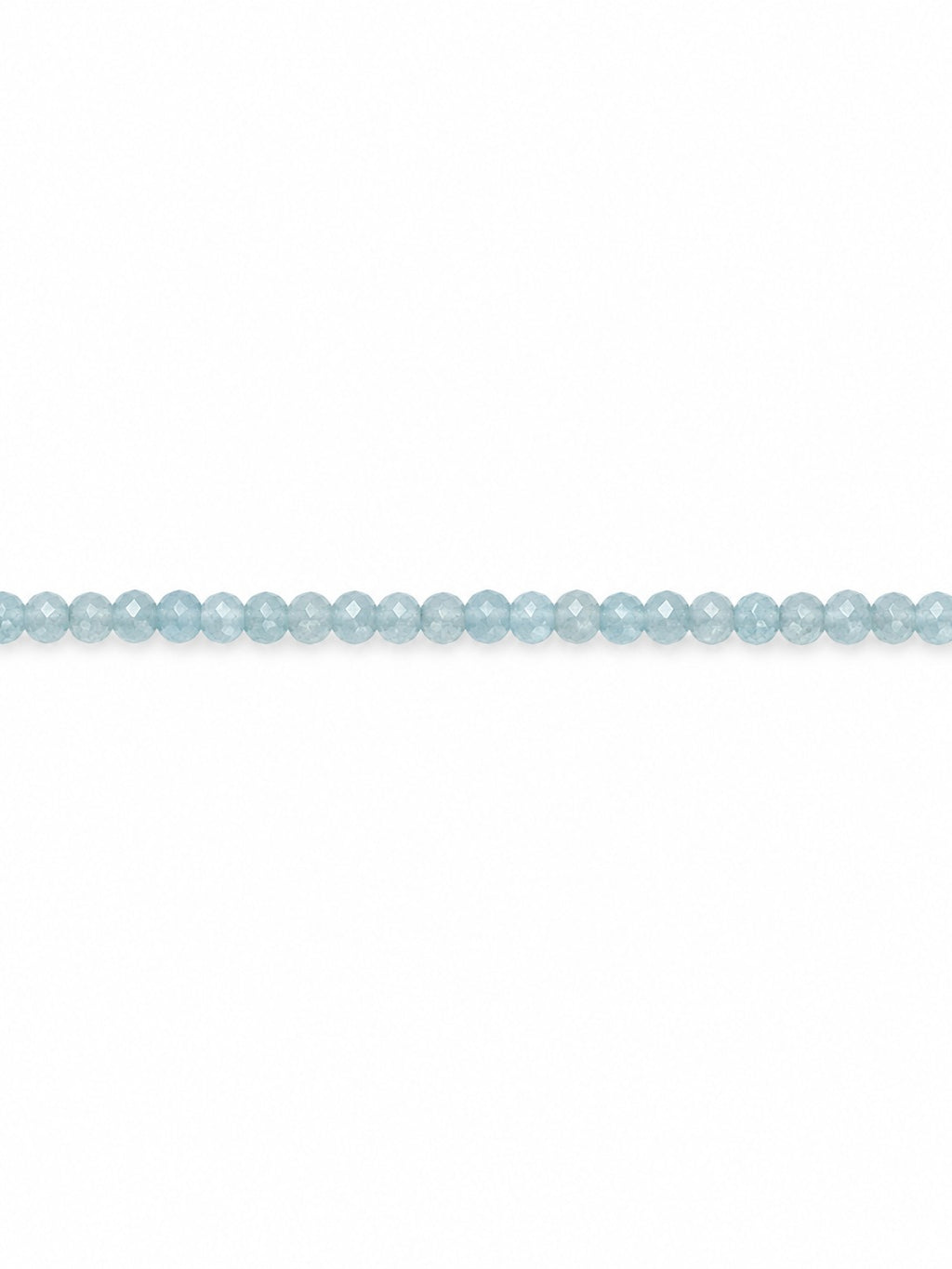 Aquamarine faceted round beads on white background