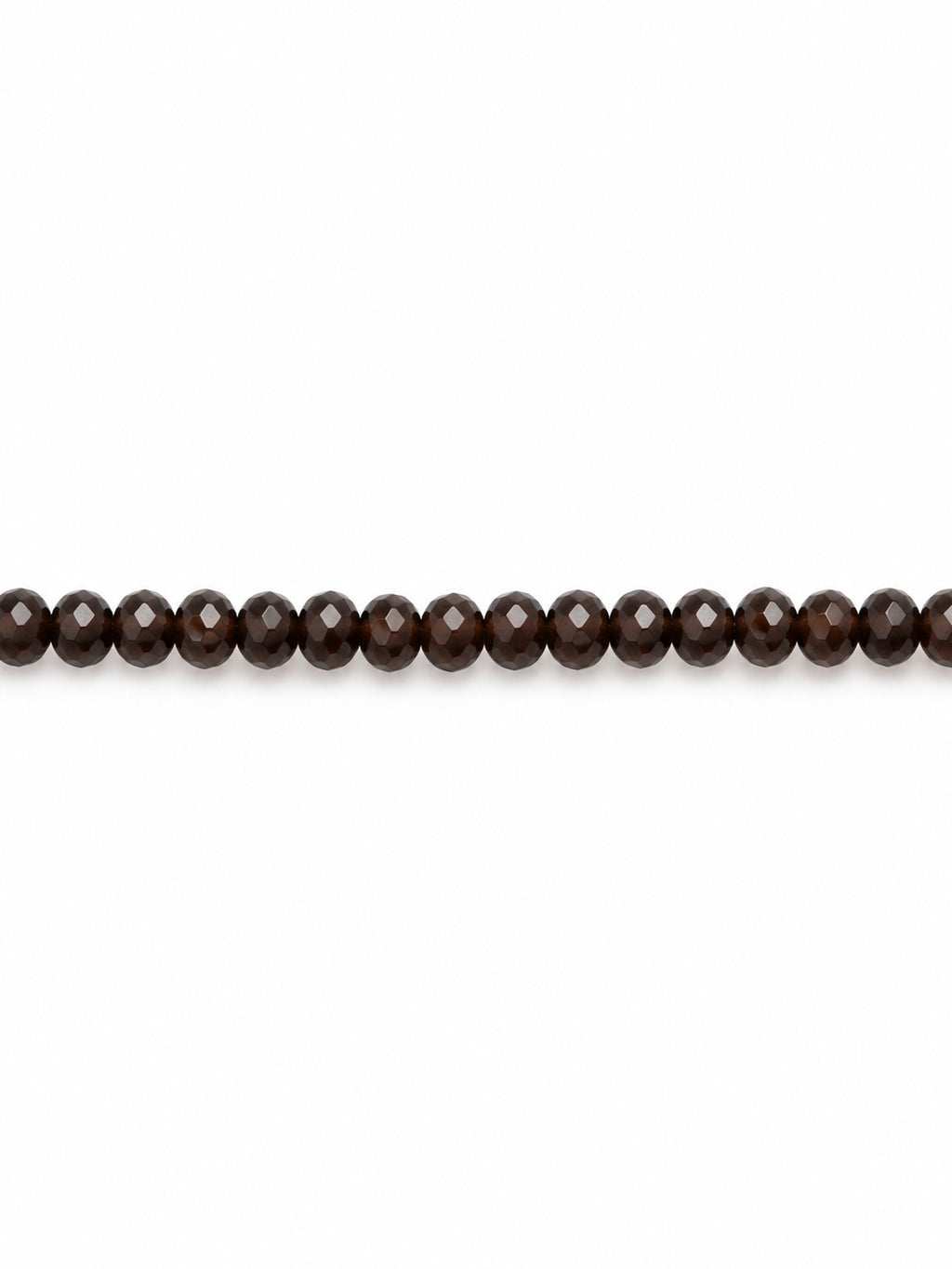 Chocolate handblown glass faceted beads on white background
