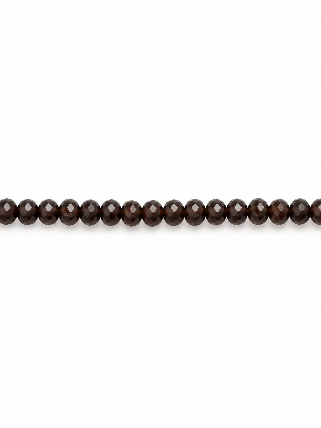 Chocolate handblown glass faceted beads on white background