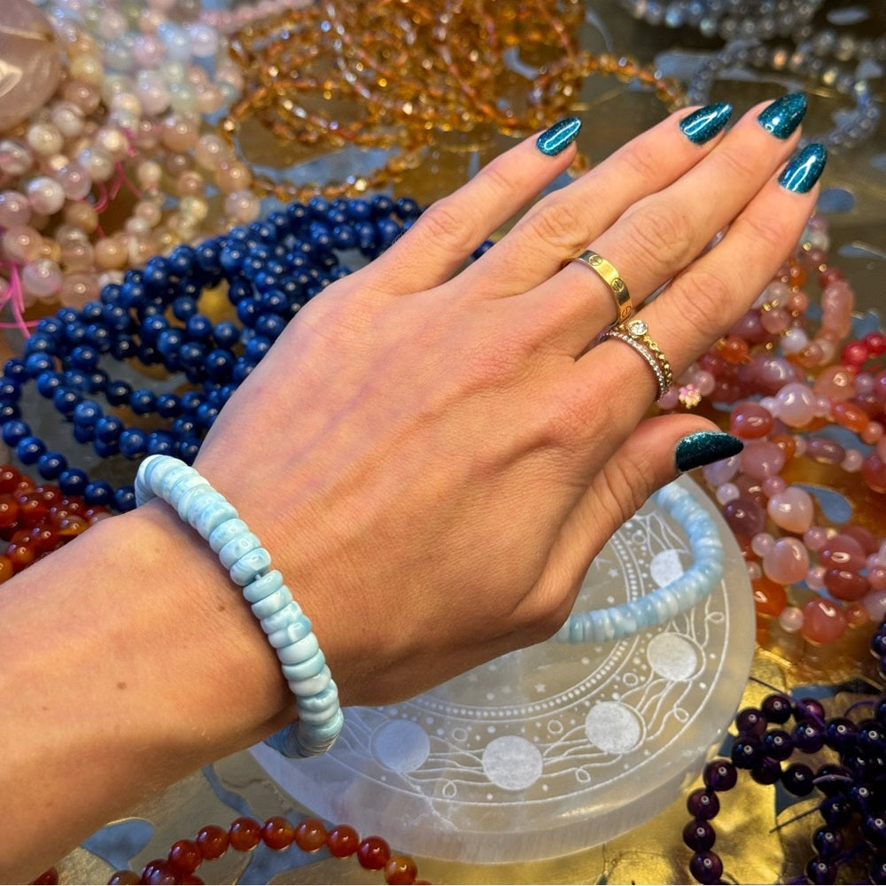 Larimar Rondelle Beaded Bracelet 8mm