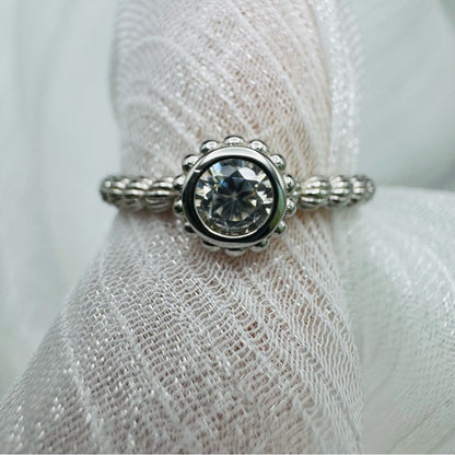 0.3CT Moissanite Diamond Bezzle Set Braided Silver Ring