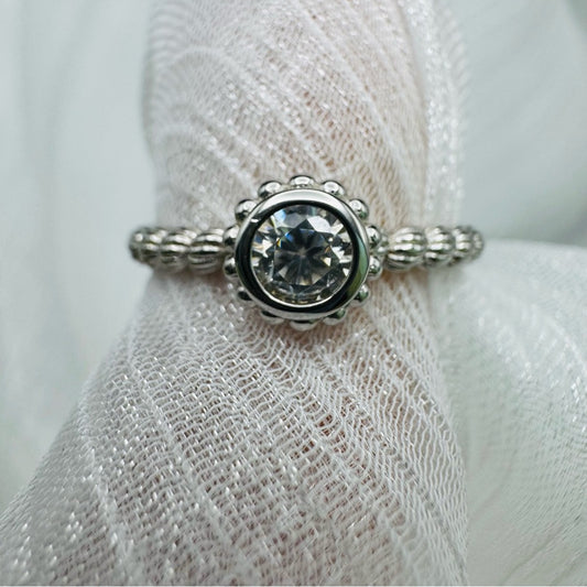 0.3CT Moissanite Diamond Bezzle Set Braided Silver Ring