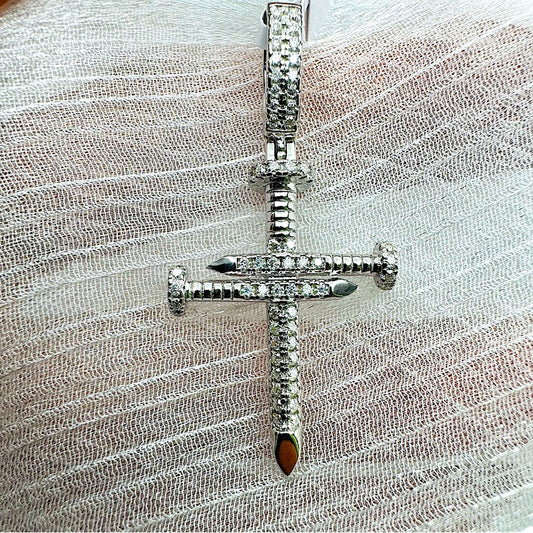 0.78 CT Moissanite Diamond Pavé Nail Cross Pendant