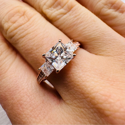 2 CT Moissanite Rose Gold Triple Cushion Cut Ring