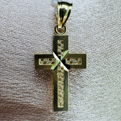 10k Solid Gold Diamond Cut Cross Pendant
