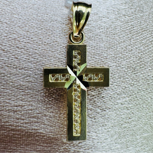 10k Solid Gold Diamond Cut Cross Pendant