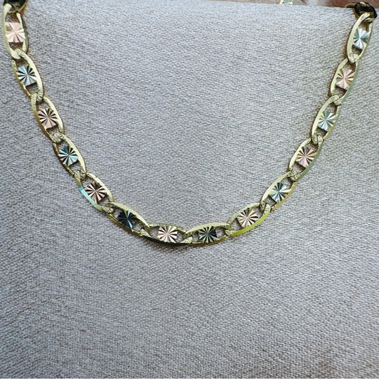 14k Solid Gold Diamond Cut Tri Color Mariner