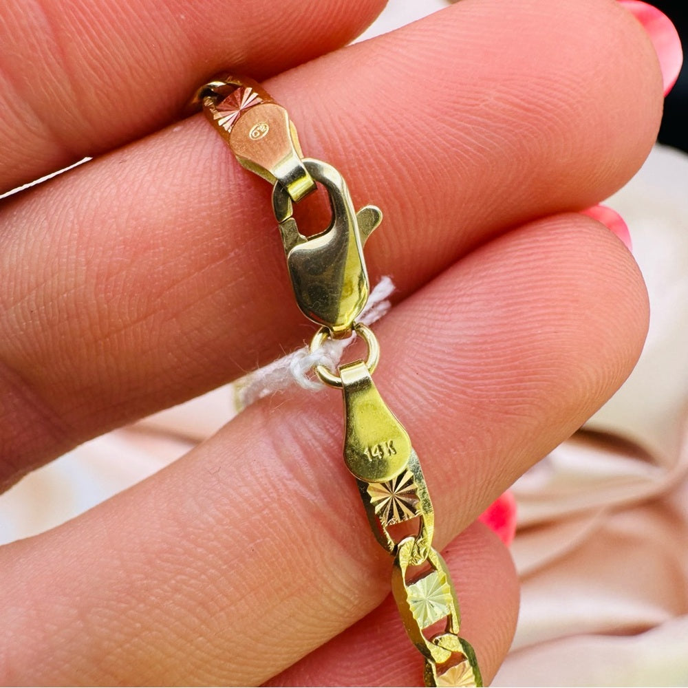 14k Solid Gold Diamond Cut Tri Color Mariner