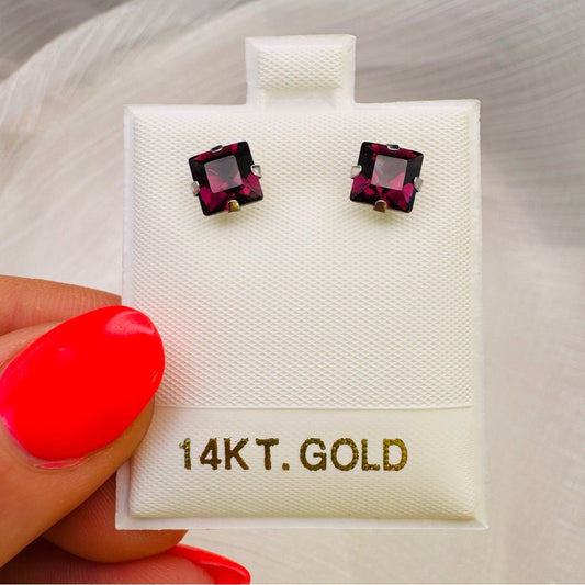 14KT Solid White Gold and Purple Stud Earrings