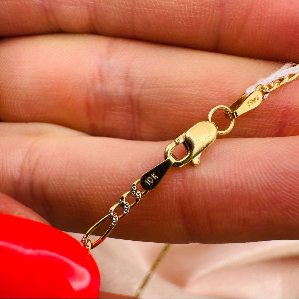 10KT Solid Gold Diamond Cut Figaro