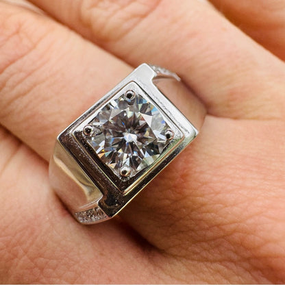 1CT Moissanite Diamond Signet Pave Band S925 Sterling Silver Ring