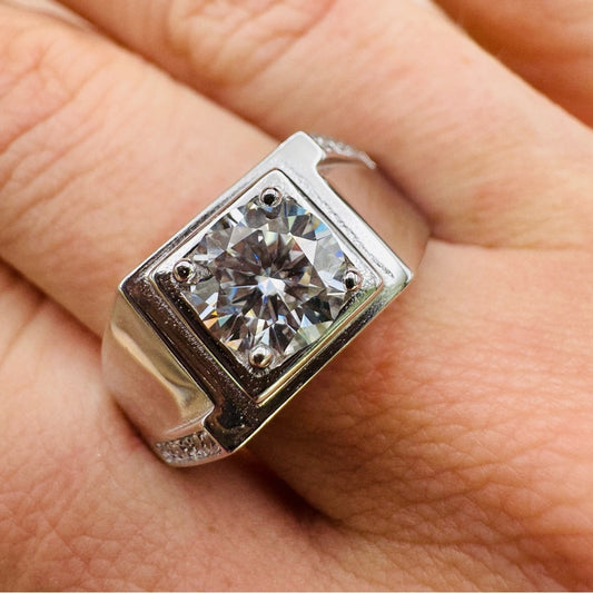 1CT Moissanite Diamond Signet Pave Band S925 Sterling Silver Ring