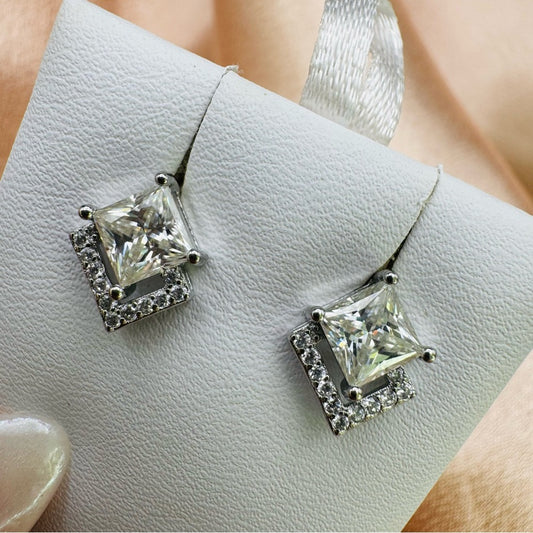 0.8 CT Moissanite Diamond Princess Cut Pave Stud Earrings