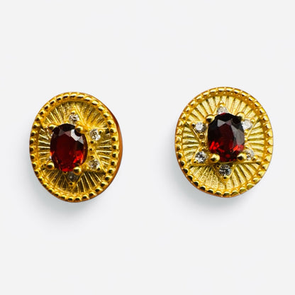 S925 Faceted Garnet Stud Earrings
