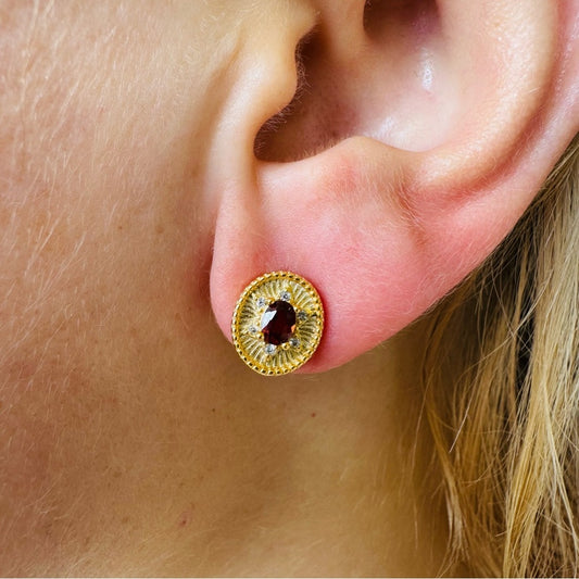 S925 Faceted Garnet Stud Earrings