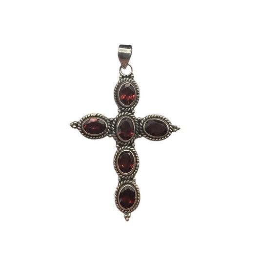 S925 Garnet Gemstone Cross Pendant