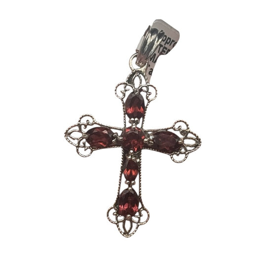 S925 Garnet Lace Trim Cross Pendant