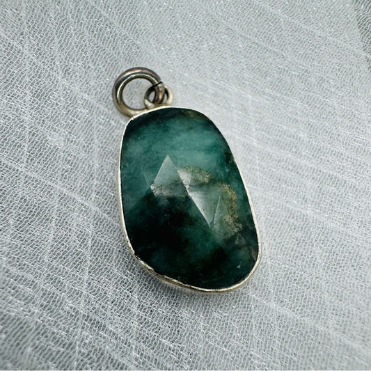 S925 Natural Faceted Emerald Pendant