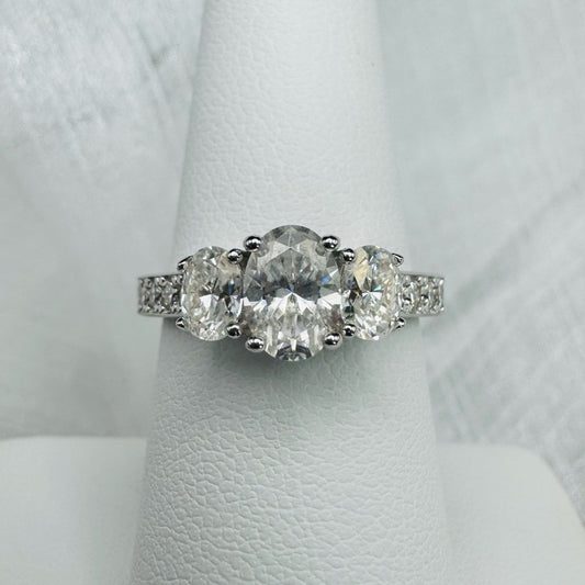 3.15 CT Triple Oval Moissanite Diamond With Pavé Half Band