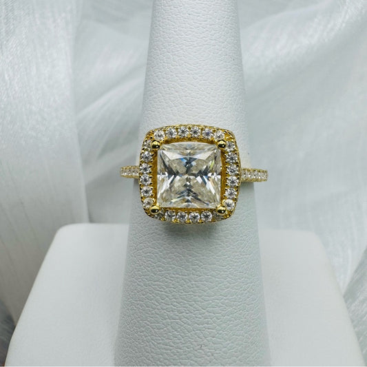 4.13 CT Moissanite Diamond Princess Cut w Pavé Halo & Band