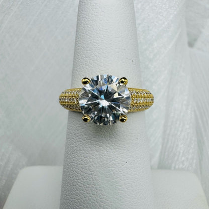 4.12 CT Moissanite Diamond Solitare & Triple Pavé Band