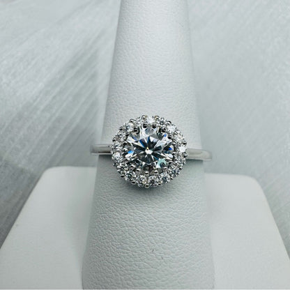 1.53 CT Moissanite Diamond Solitare & Pavé Halo