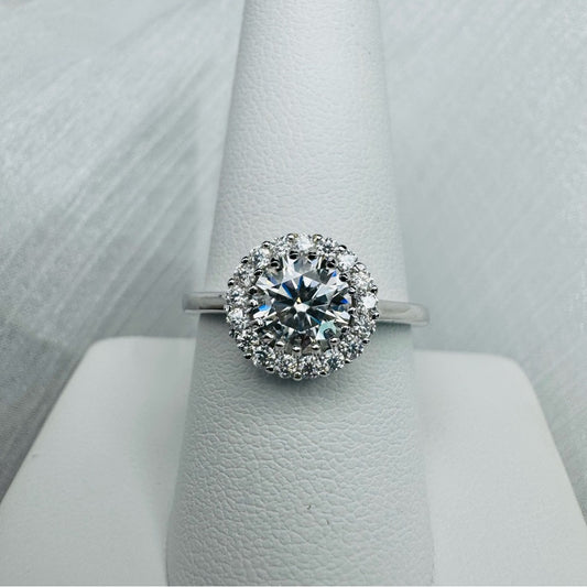 1.53 CT Moissanite Diamond Solitare & Pavé Halo
