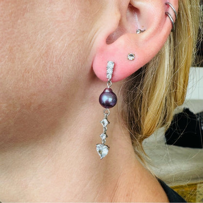 Freshwater Pearl & Crystal Heart Dangles