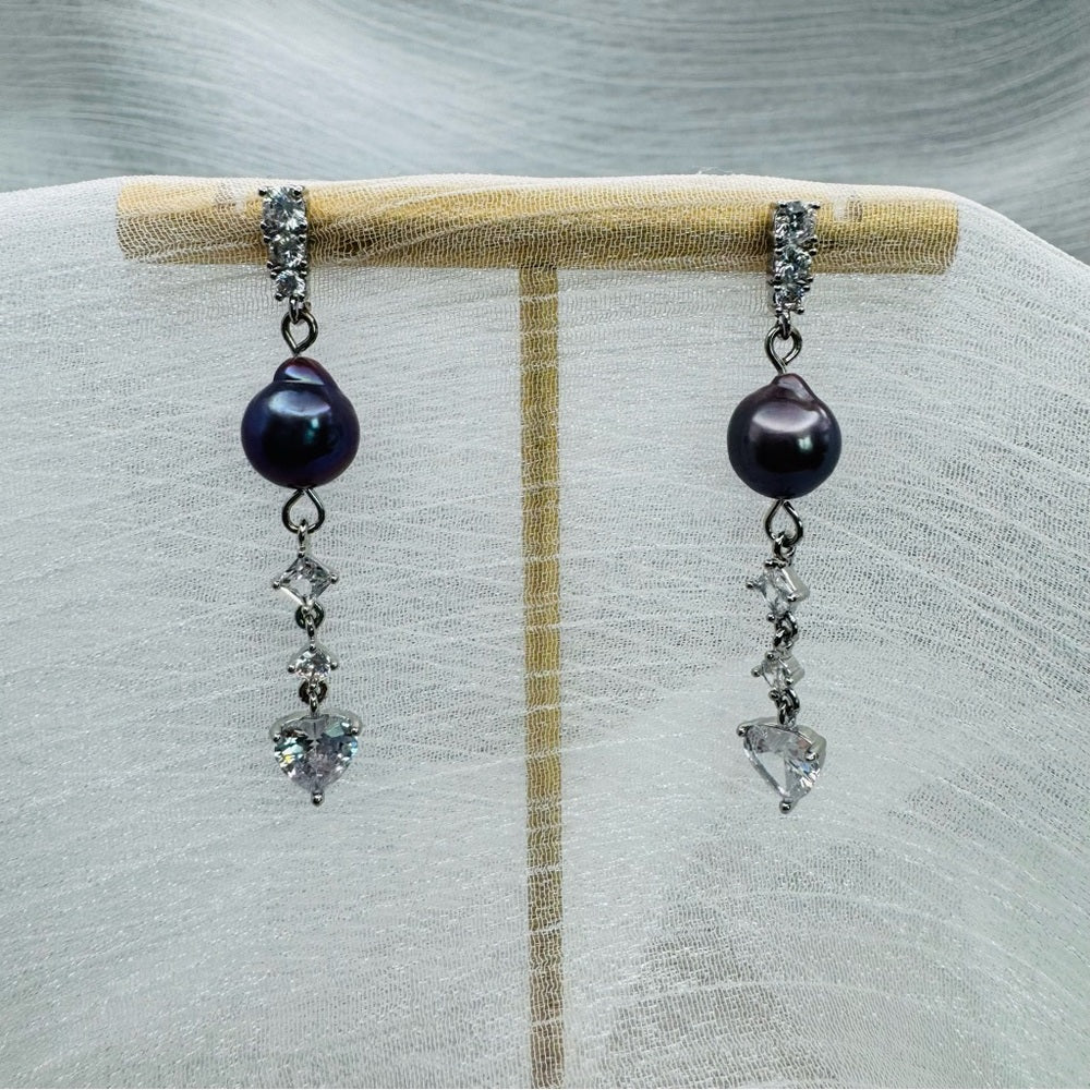 Freshwater Pearl & Crystal Heart Dangles