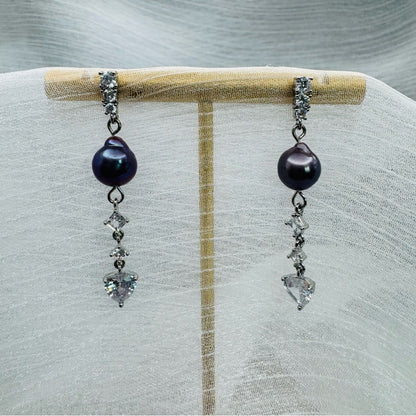 Freshwater Pearl & Crystal Heart Dangles