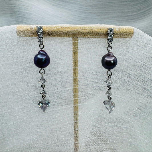 Freshwater Pearl & Crystal Heart Dangles